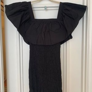 New with Tags Black Solid & Striped Smocked Ruffle Dress